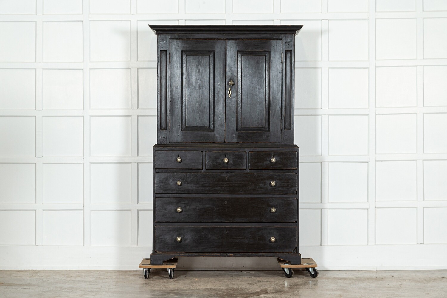 18thC Scottish Ebononised Linen Press Housekeepers Cupboard