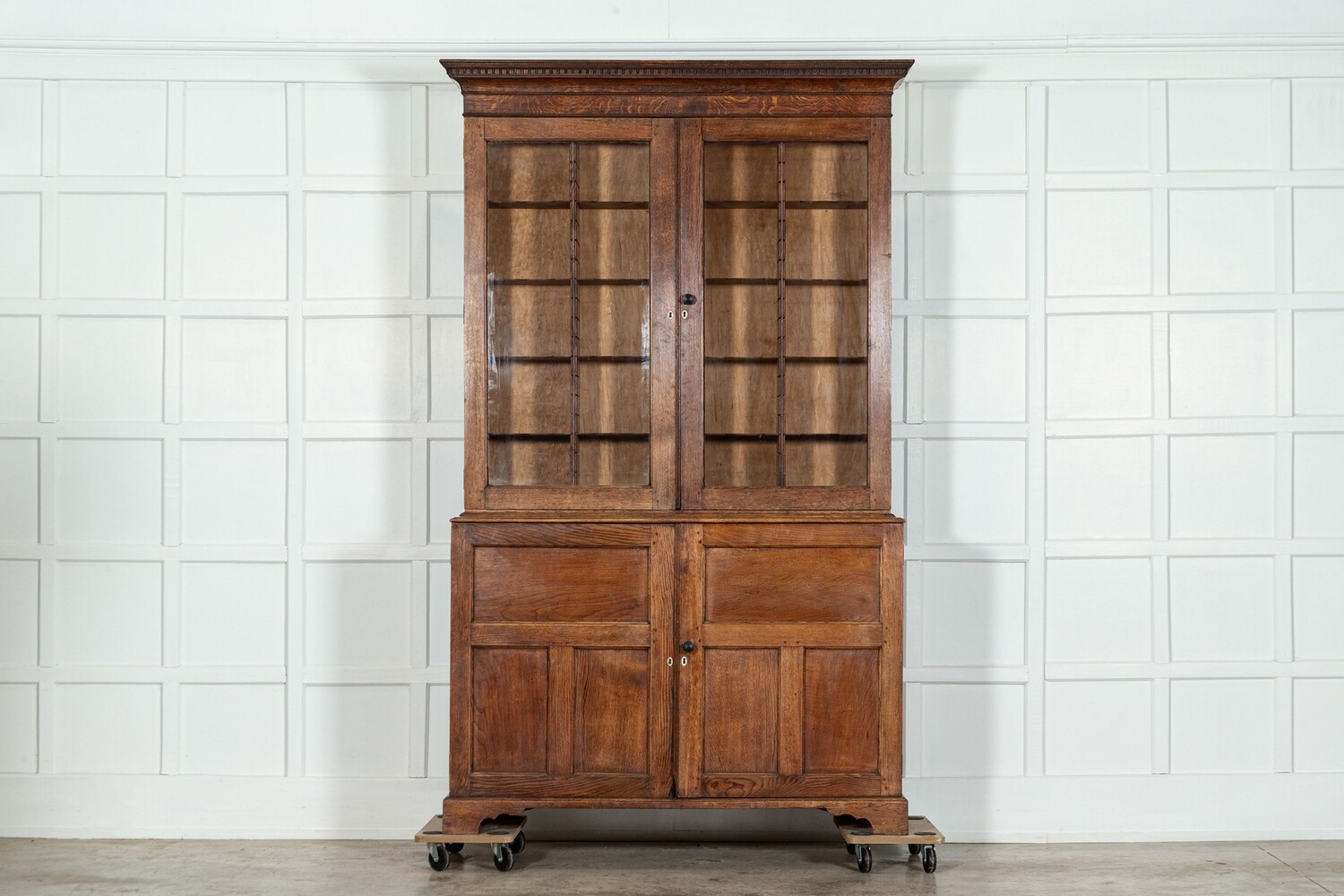 Large English Oak Glazed Bookcase / Vitrine