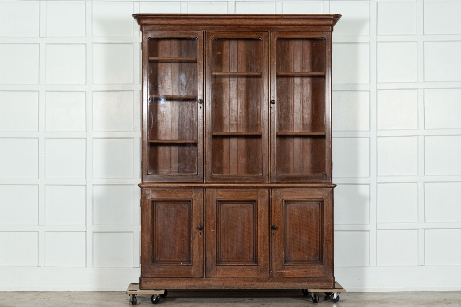 Large 19thC English Oak Glazed Bookcase