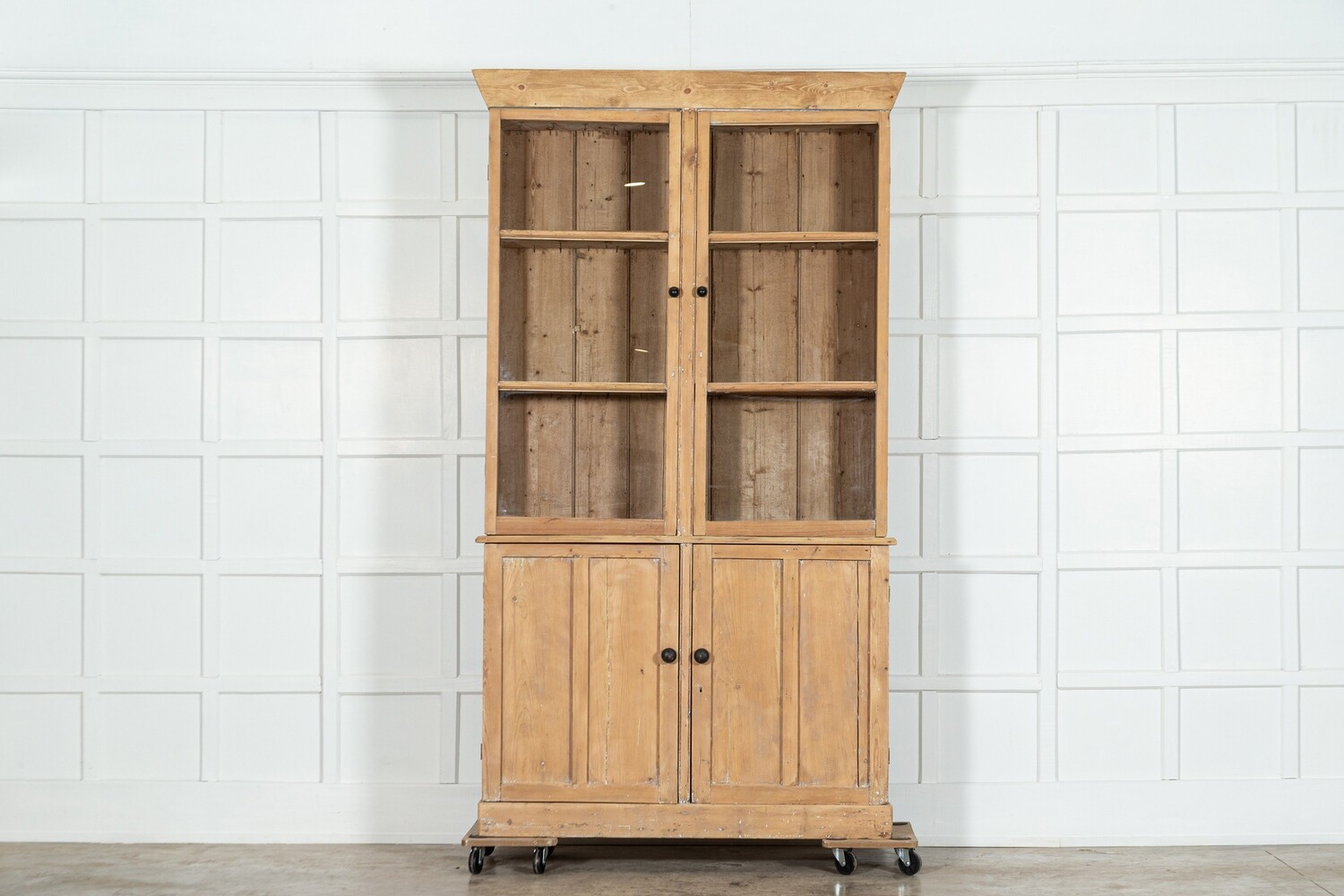 19thC English Glazed Pine Housekeepers Cupboard