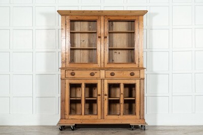 19thC English Pine Glazed Housekeepers Cabinet