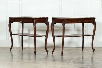 Pair 19thC French Walnut Marble Serving Tables