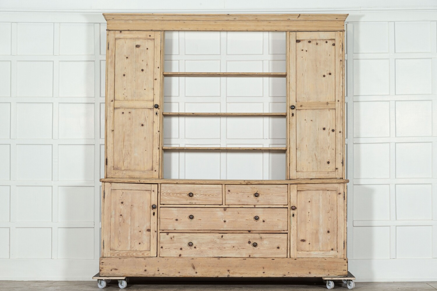 Large English 19thC Pine Open Back Dresser