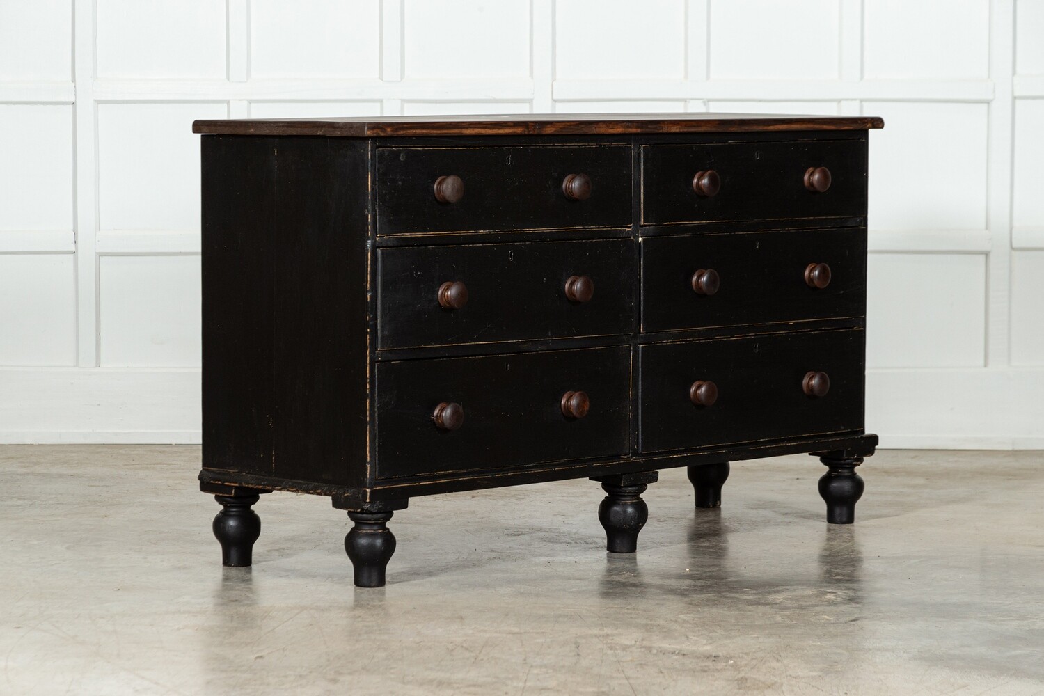 Large 19thC English Ebonised Pine Bank Drawers