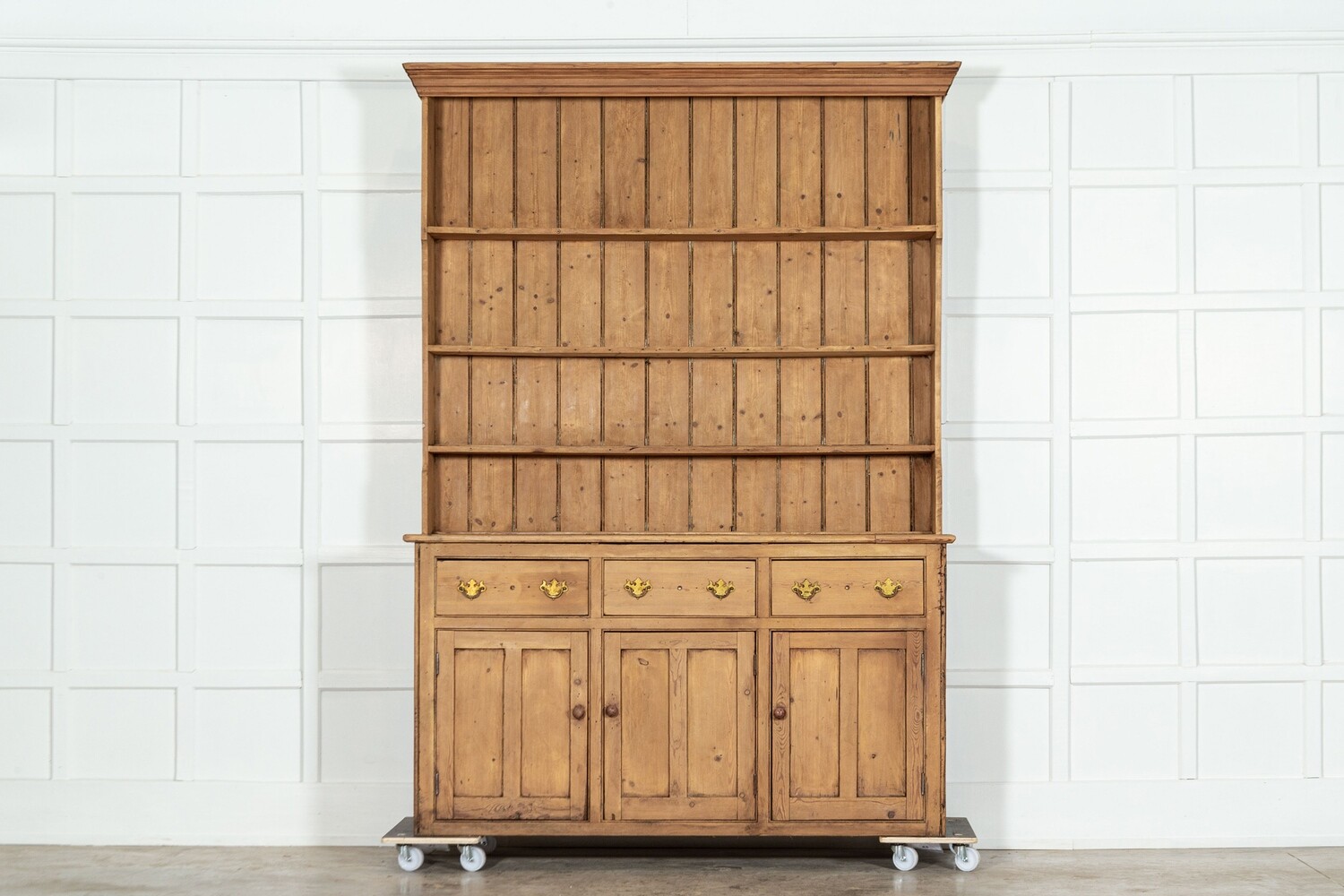 Large 19thC English Pine Waterfall Dresser