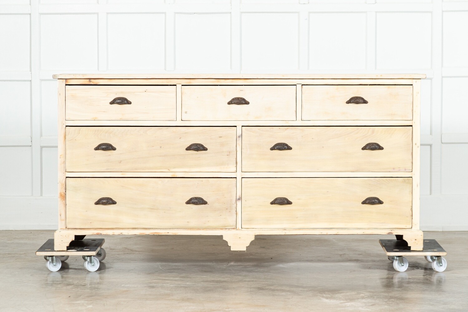 Large 19thC English Bleached Pine Bank Drawers