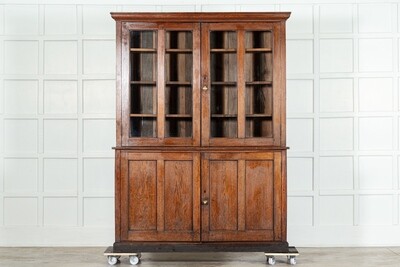 Large 19thC English Oak Glazed Housekeepers Cupboard