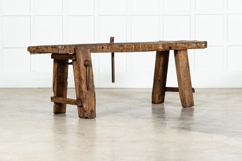 19thC French Elm Cobblers Bench Console