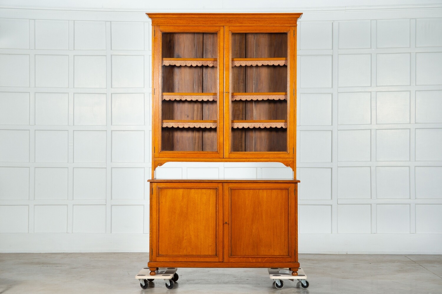 19th English Oak Glazed Bookcase Cabinet