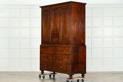 Large Georgian English Oak Linen Press Cupboard