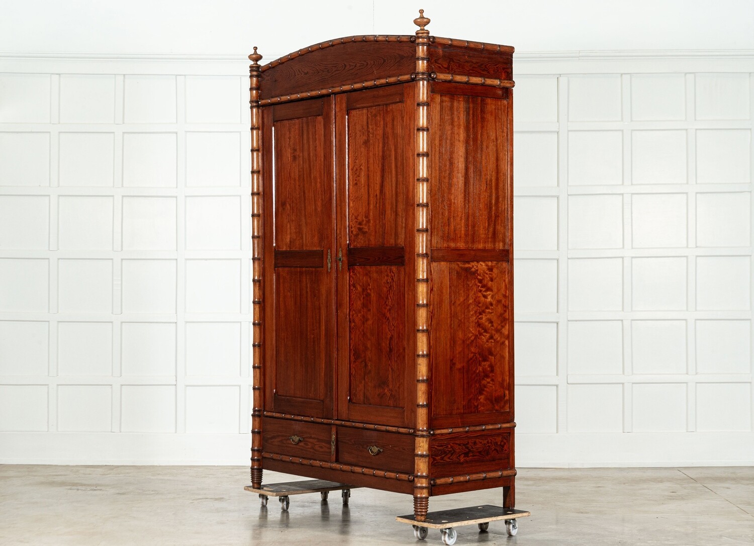19thC Dutch Faux Bamboo Pine & Beech Knockdown Armoire