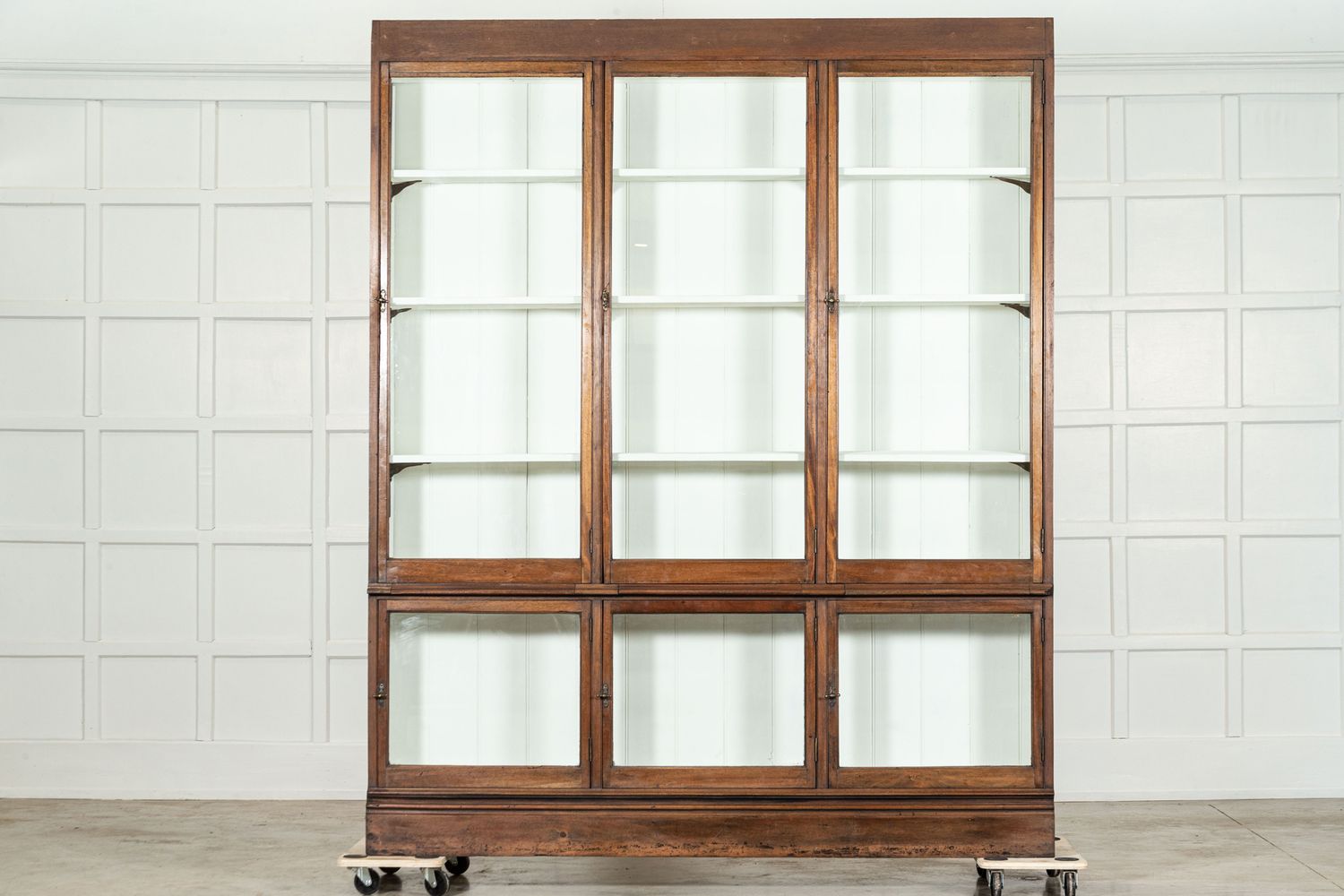 Large 19thC English Oak & Mahogany Glazed Bookcase Cabinet
