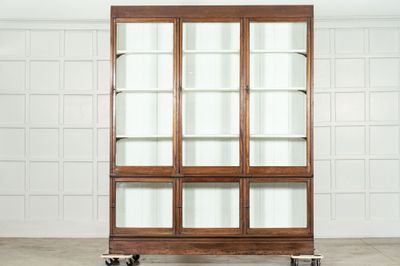 Large 19thC English Oak & Mahogany Glazed Bookcase Cabinet