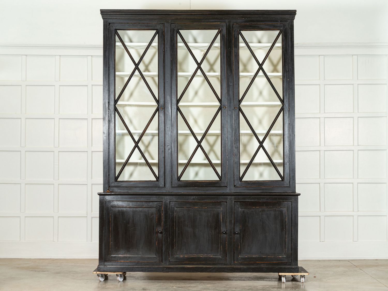Large 19thC English Ebonised Glazed Pine Dresser