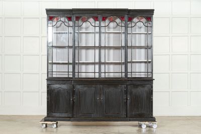 Large 19thC English Ebonised Breakfront Glazed Pine Dresser