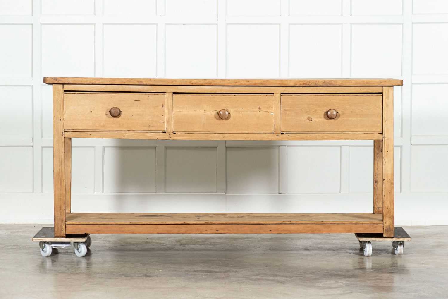 Large 19thC English Pine Potboard Dresser Base