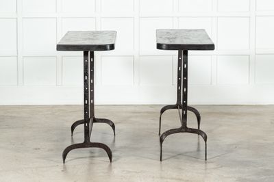 Pair English Wrought Iron Pine Console Tables
