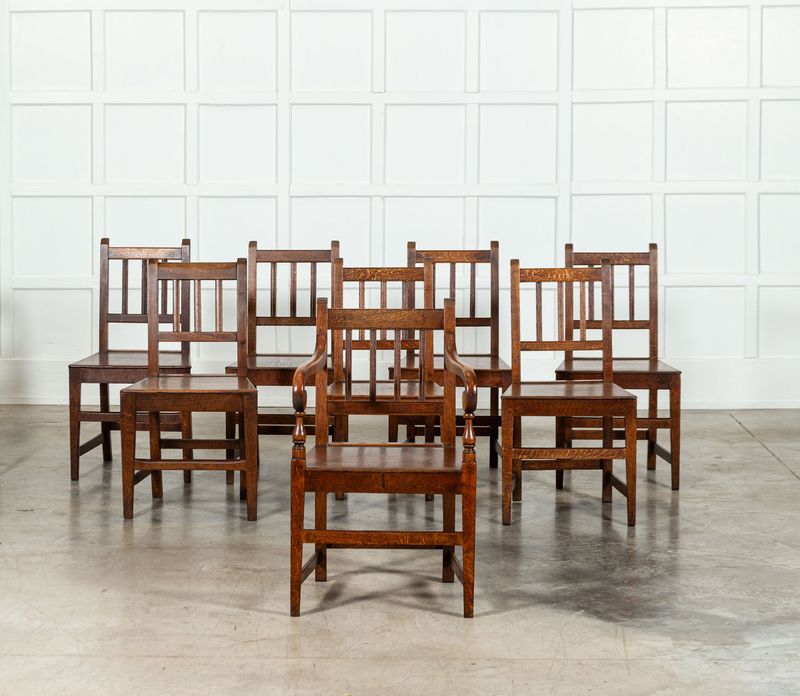 Set 8 19thC English Oak Vernacular Chairs