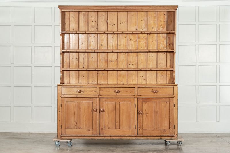 Large 19thC English Pine Waterfall Dresser