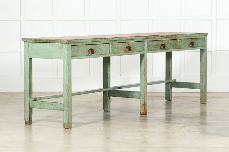 Monumental 19thC English Painted  Pine Dresser Base / Console