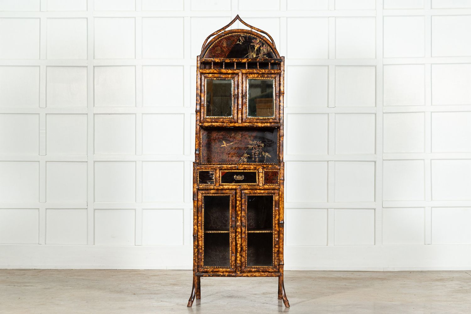 19thC English Bamboo Lacquered Glazed Cabinet