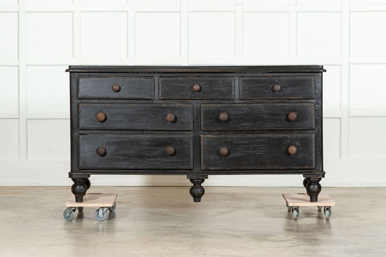 Large 19thC English Ebonised Pine Dresser Base / Drawers