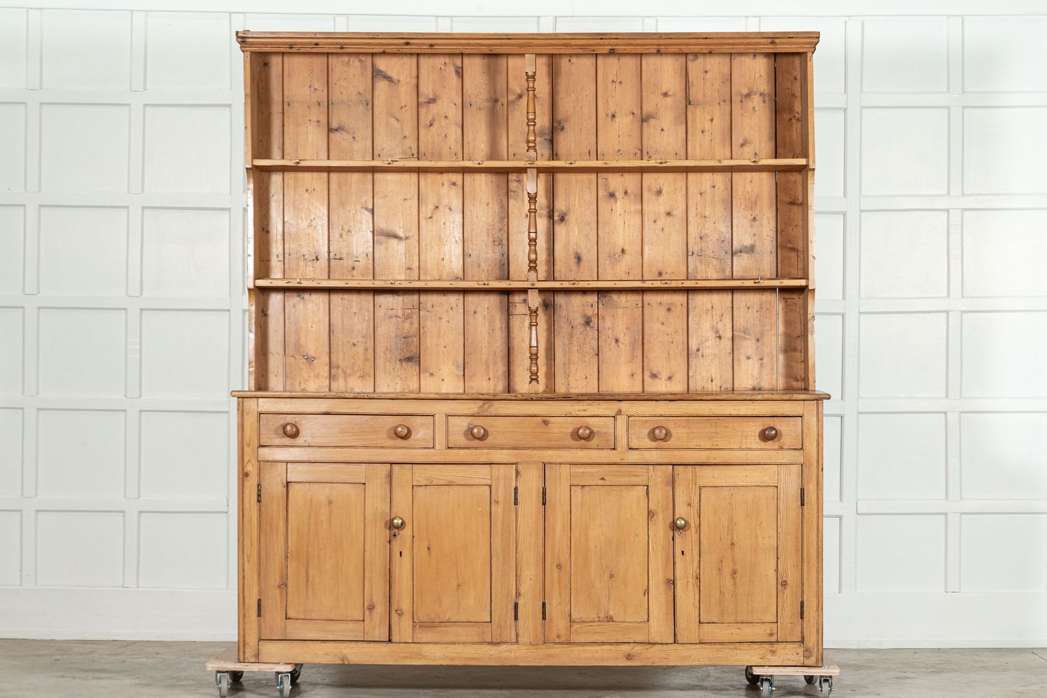 Large 19thC English Pine Waterfall Dresser