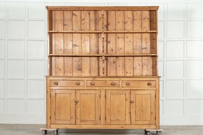Large 19thC English Pine Waterfall Dresser