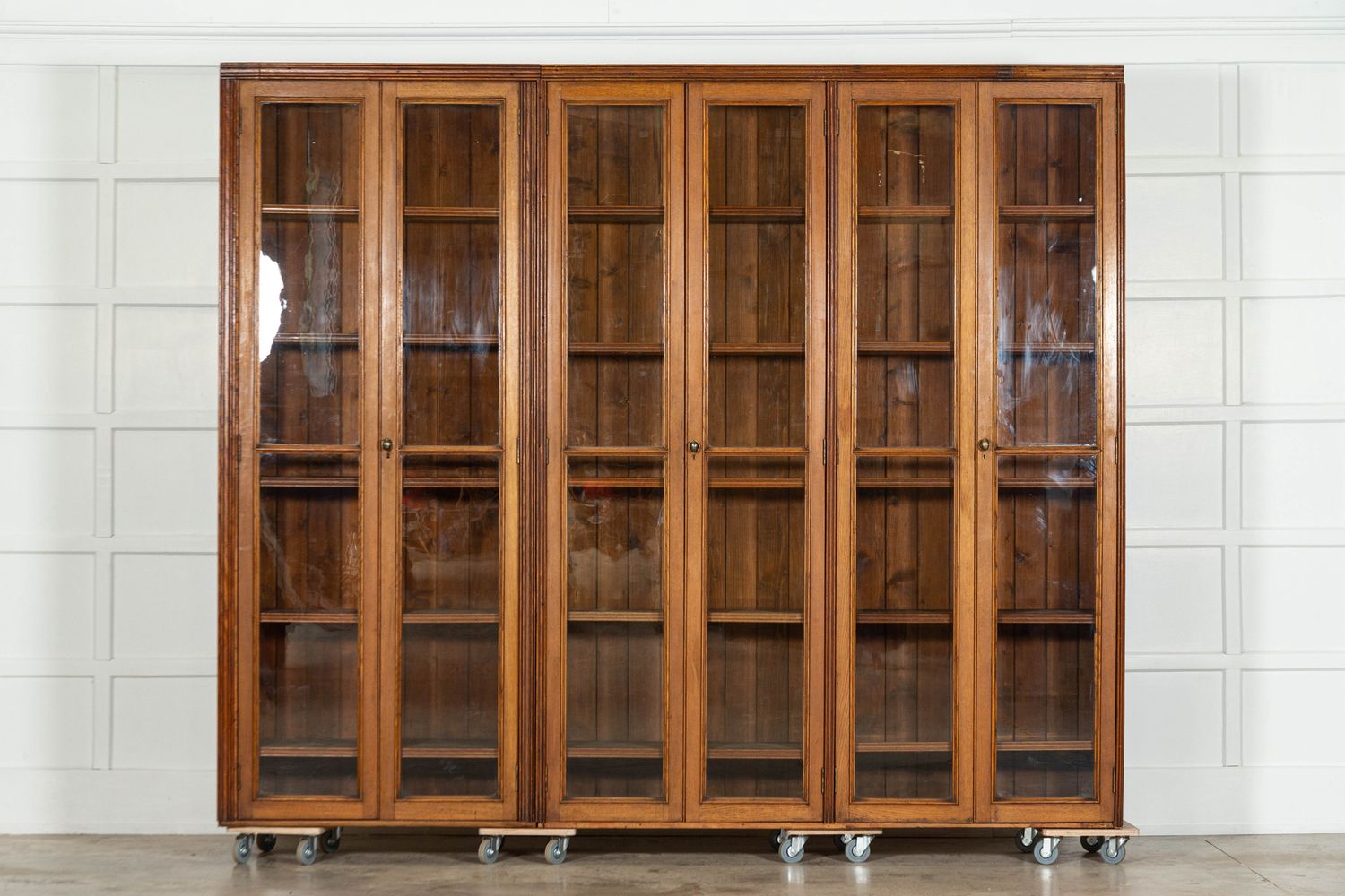 Monumental English Oak Glazed Haberdashery Cabinet