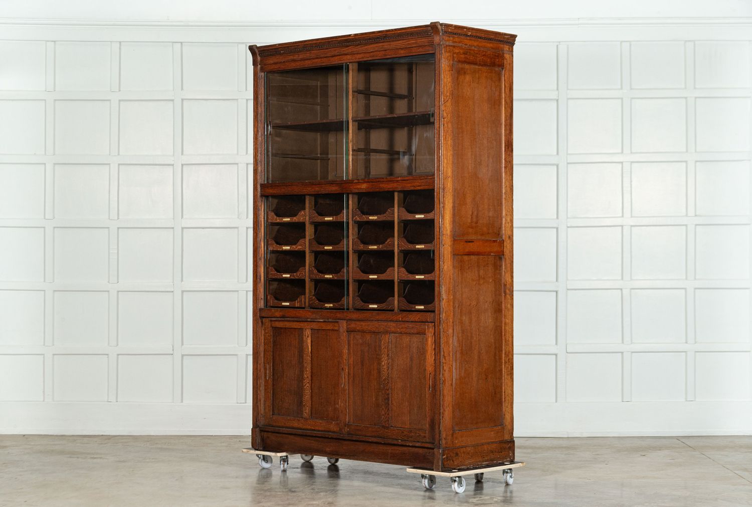 English Oak Glazed Haberdashery Cabinet