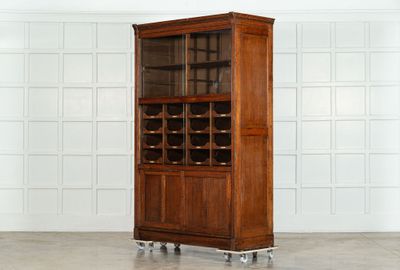 English Oak Glazed Haberdashery Cabinet