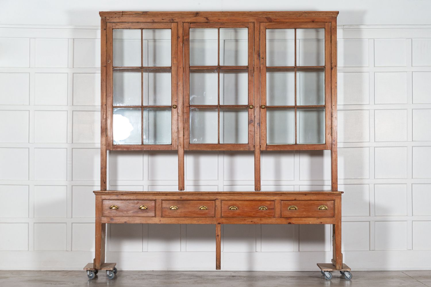 Monumental 19thC English Pine Glazed Dresser