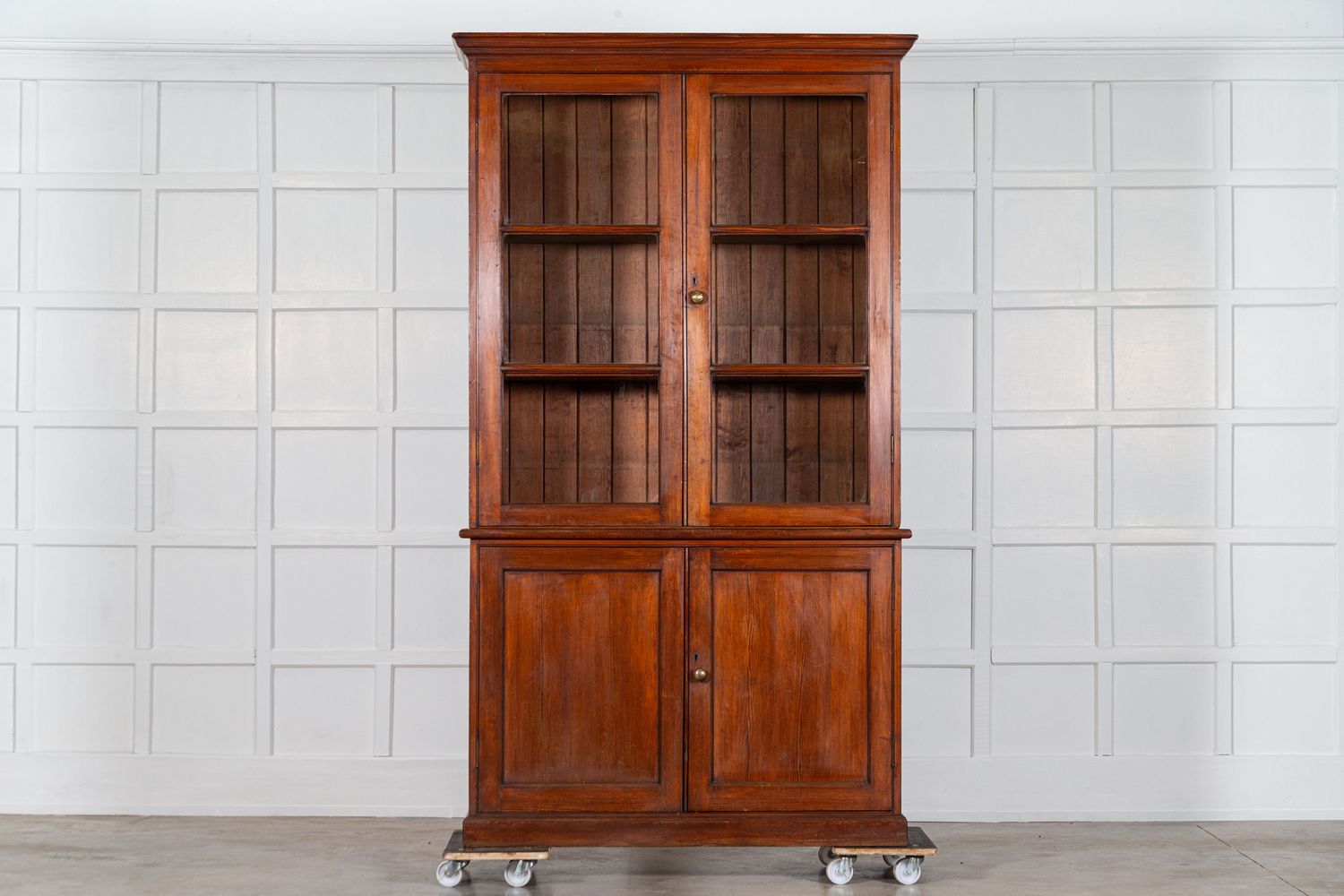 19thC English Glazed Pine Housekeepers Cupboard