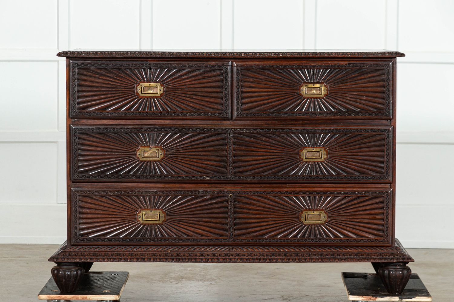 19thC Colonial Carved Campaign Teak Chest / Credenza