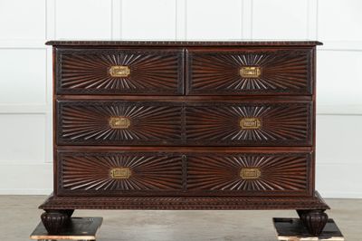 19thC Colonial Carved Campaign Teak Chest / Credenza