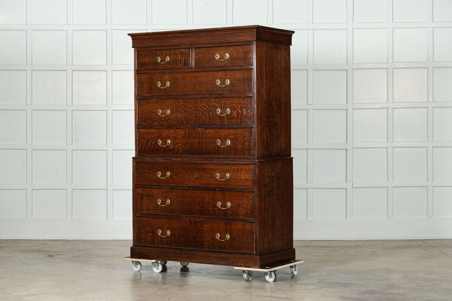 Large English Oak Tallboy Chest Drawers