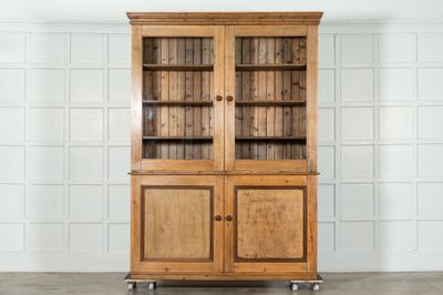 Large 19thC English Pine Glazed Housekeepers / Bookcase