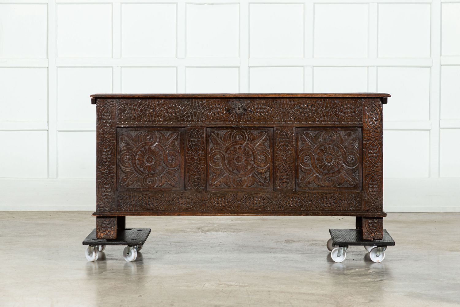 18thC English Carved  Oak Coffer