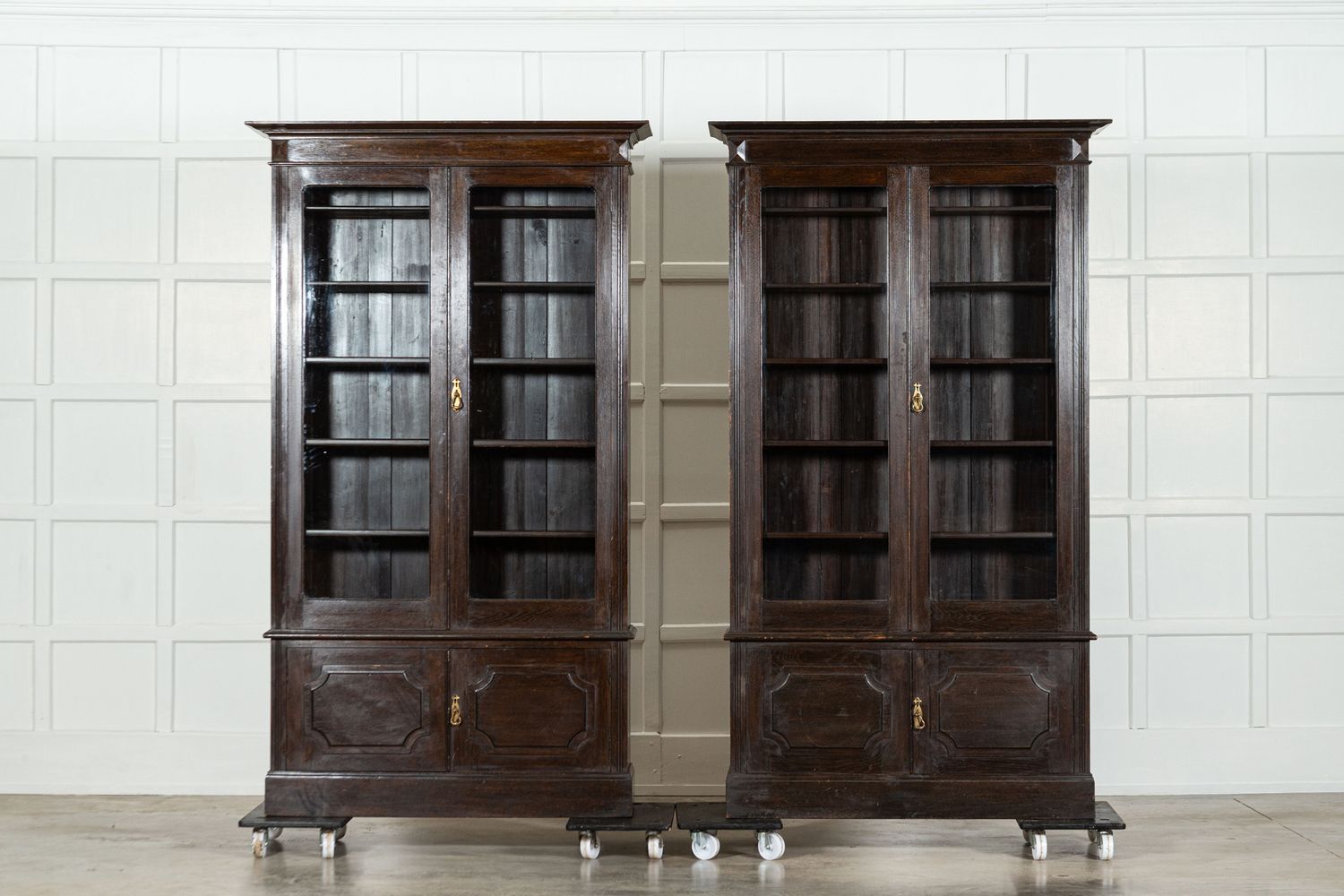 Pair 19thC  English Oak Glazed Bookcases
