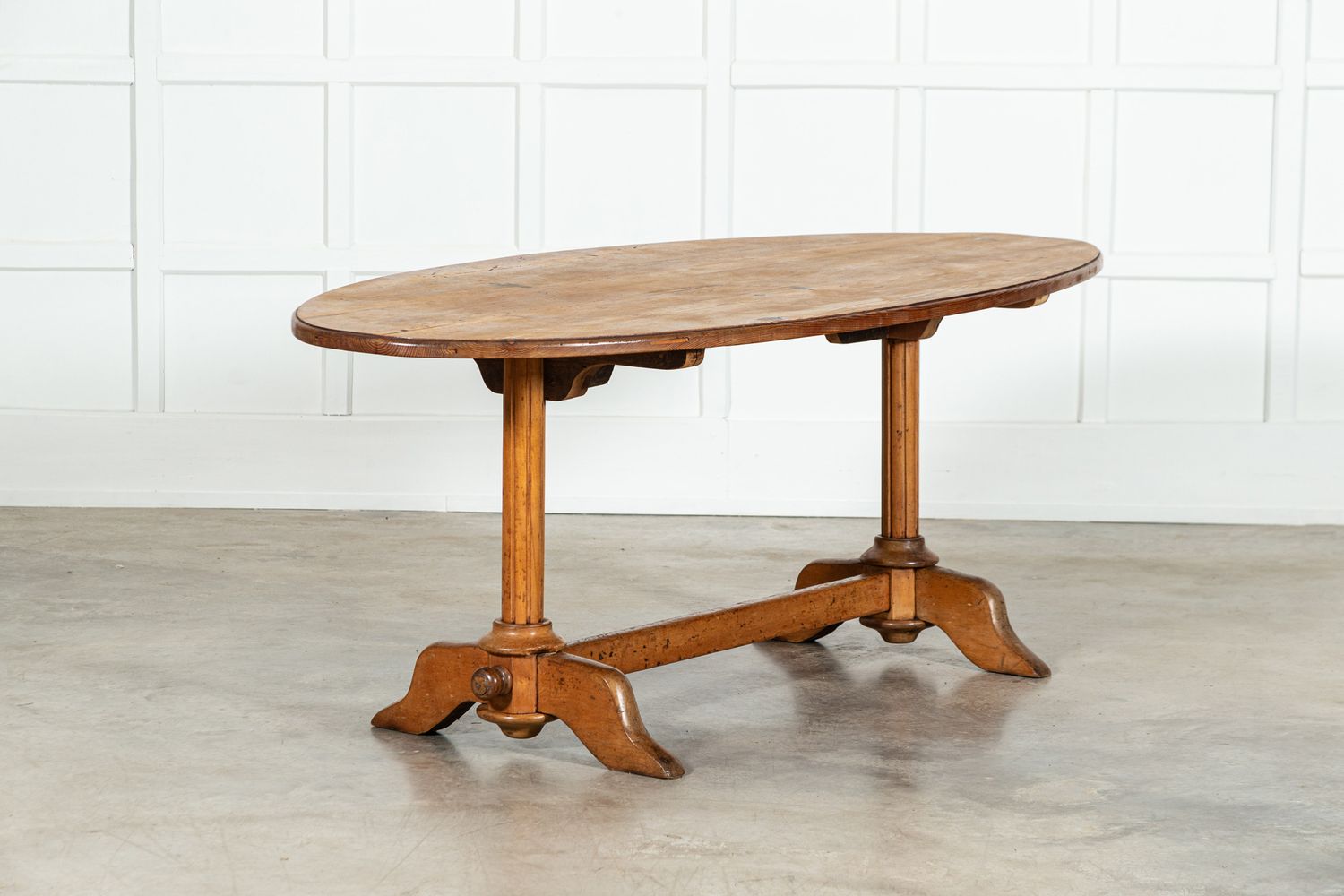 19thC English Pine & Fruitwood Oval Dining Table