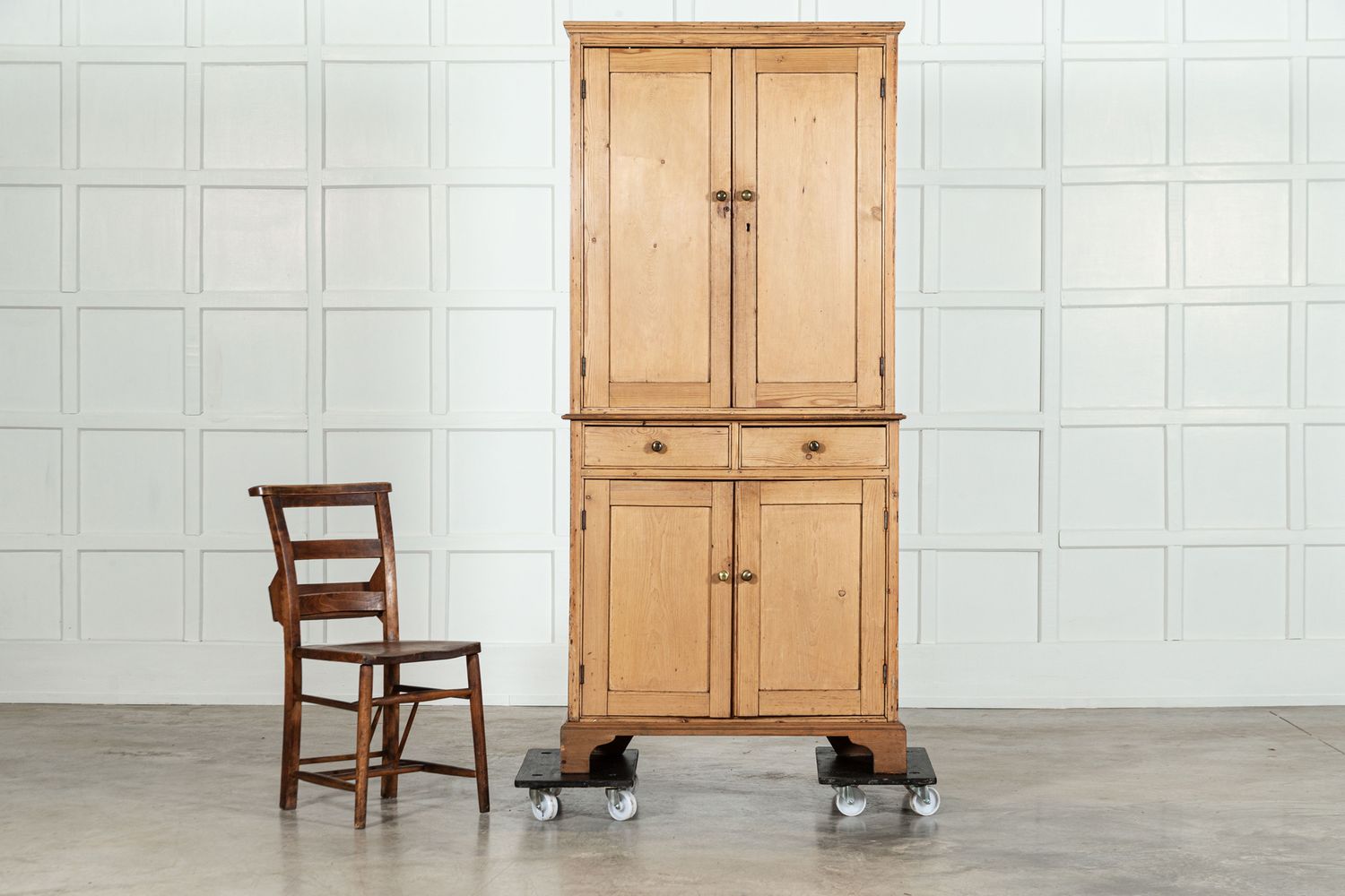 19thC English Pine Breakfront Cabinet