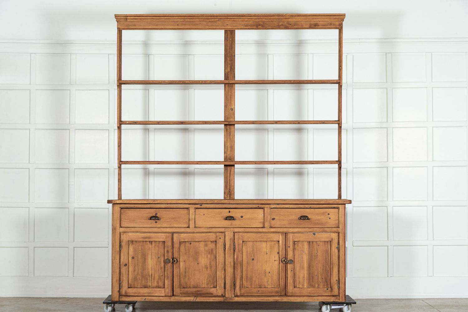 Large 19thC English Pine Waterfall Dresser