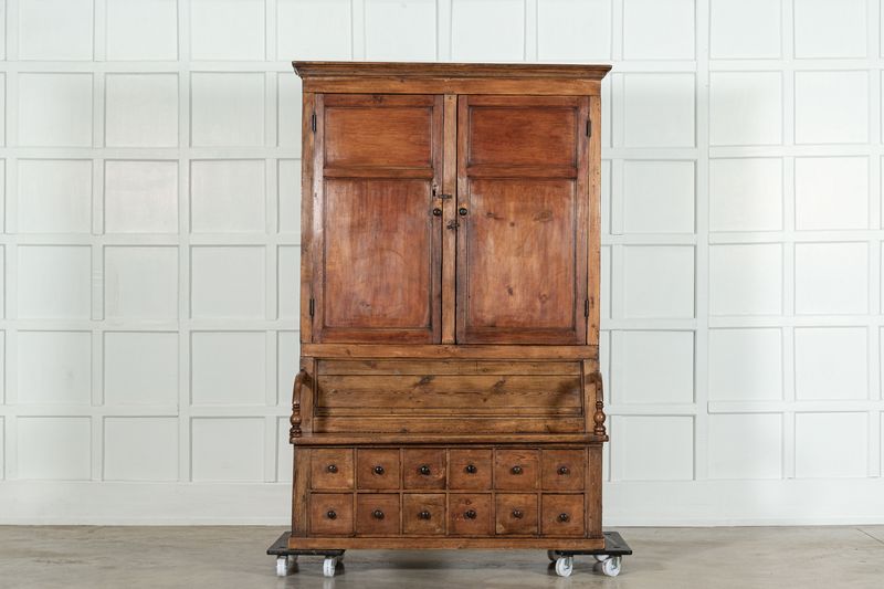 Large 19thC English Pine & Fruitwood Cupboard Back Settle