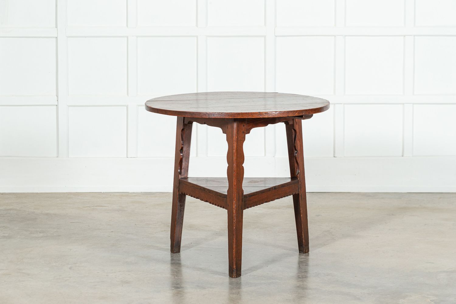 18thC English Elm & Pine Carved Cricket Table