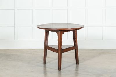 18thC English Elm & Pine Carved Cricket Table