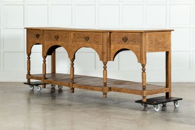 Monumental 19thC English Oak Breakfront Dresser Base