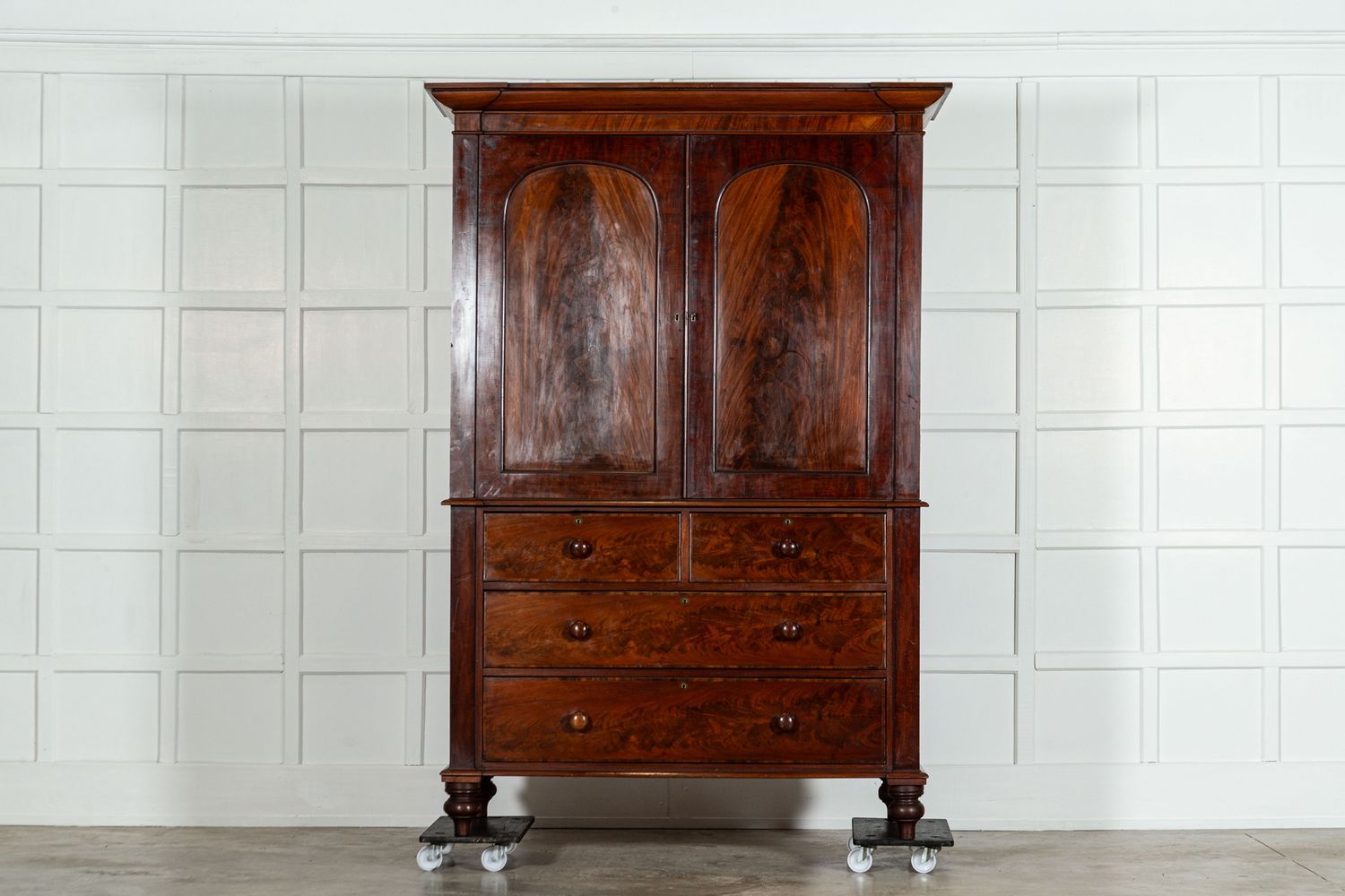Large English Regency Mahogany Linen Press
