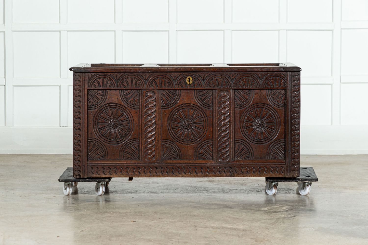 Early 18thC English Oak Carved Coffer