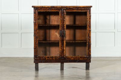 19thC English Glazed Laquered Bamboo Cabinet