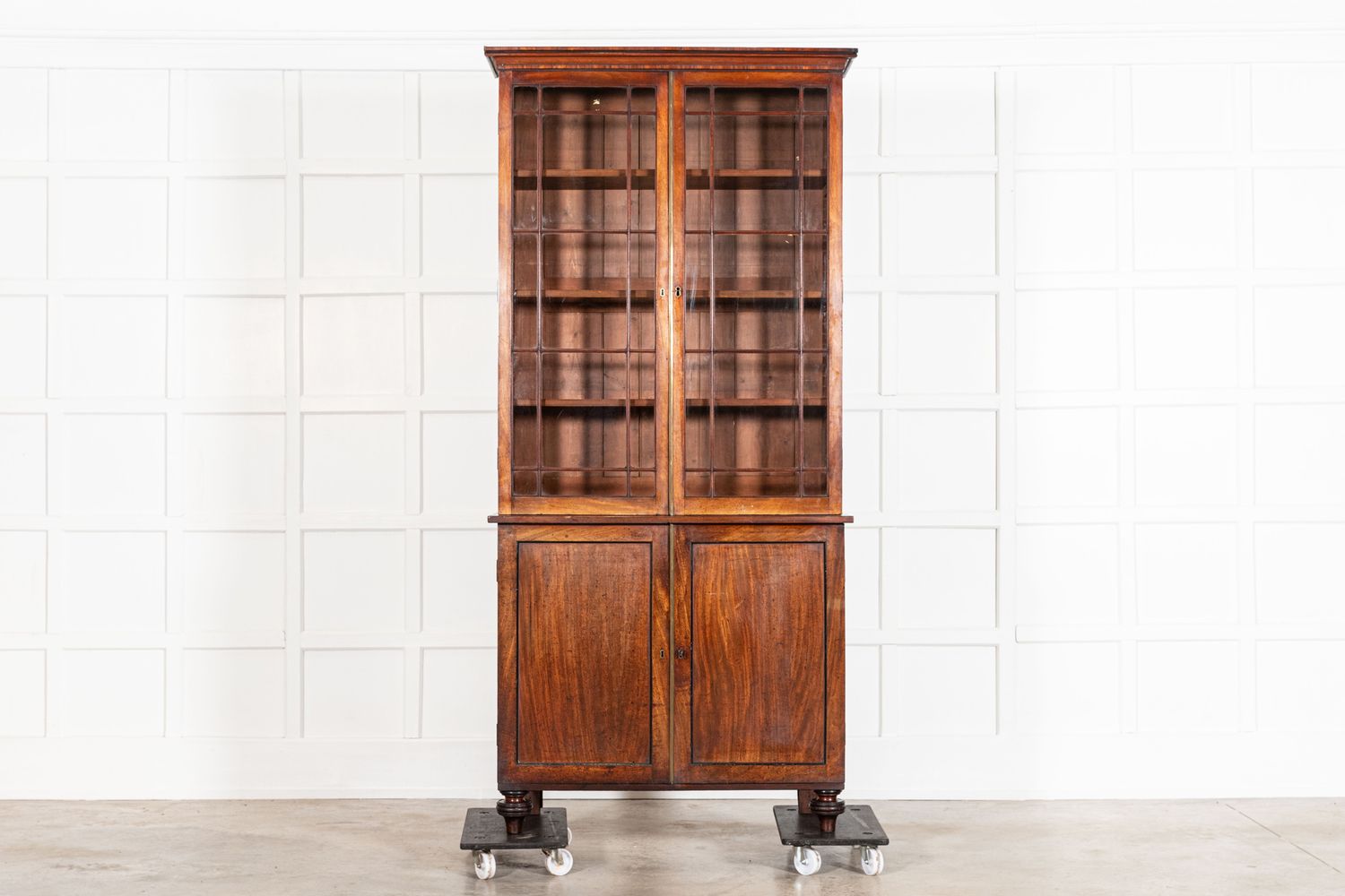 19thC English Glazed Mahogany Bookcase Vitrine